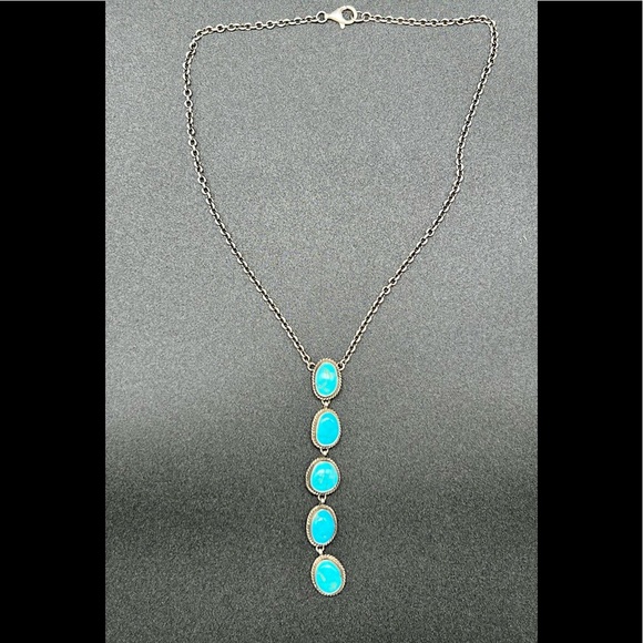 Turquoise lariat necklace. Stamped and signed. - Picture 1 of 4